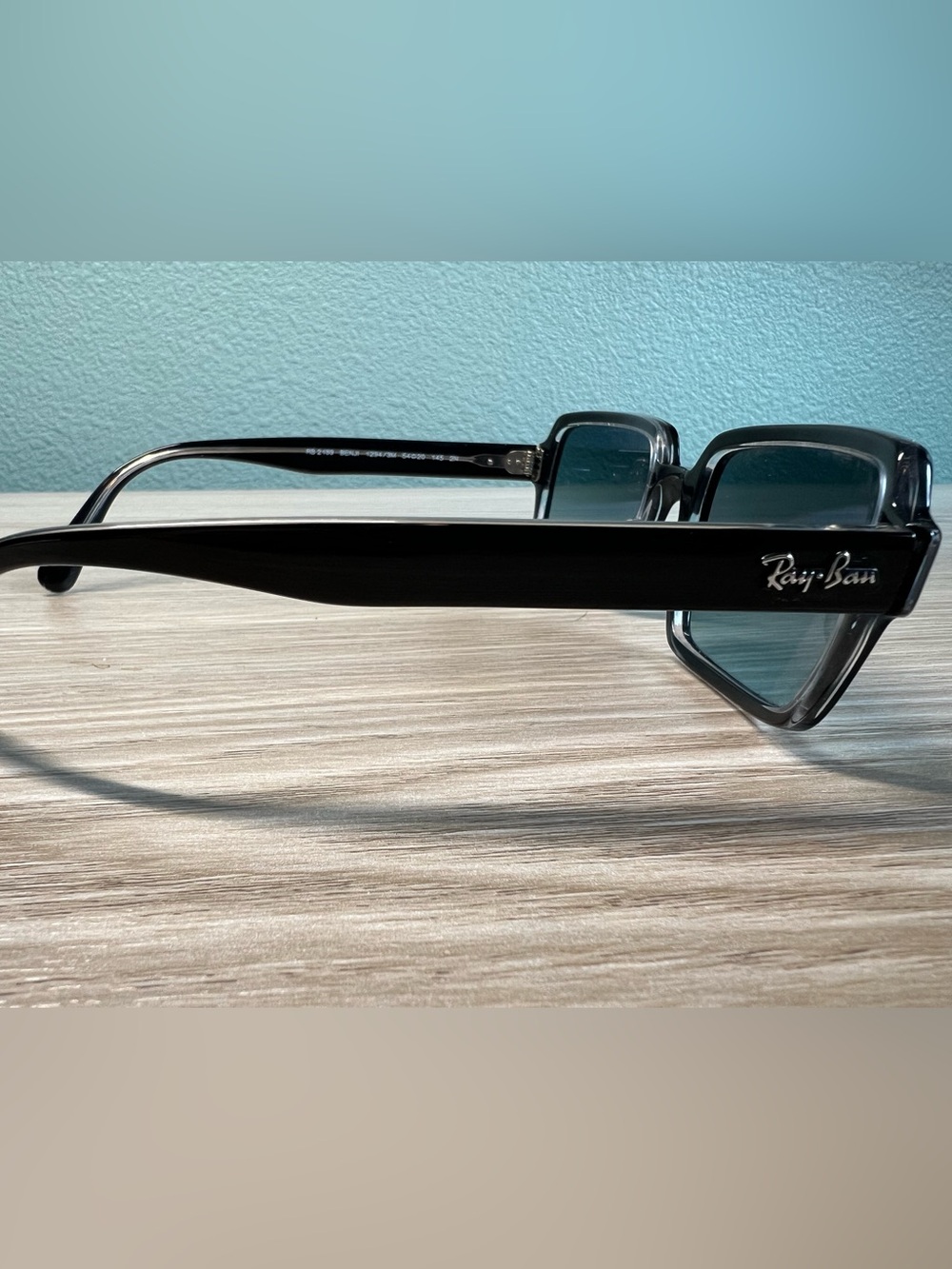 Ray-Ban Black Frame Sunglasses with Blue Gradient Lenses - Picture 8 of 9
